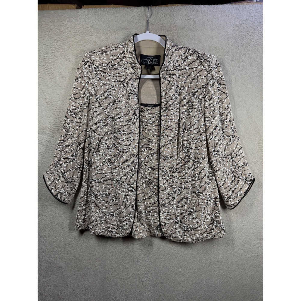 Alex Evenings 2-Piece Jacket Set Womens M Tan Glitter Formal Office Stretch